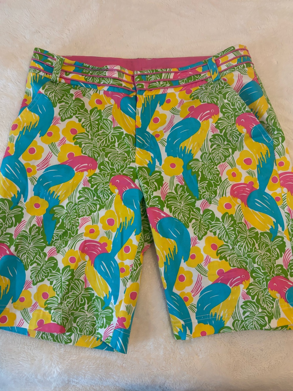 Lilly Pulitzer Tropical Parrot Print Shorts - Blue, Pink, Yellow, Green